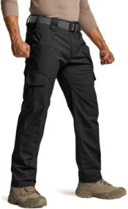 cqr men's flex ripstop tactical pants, water resistant stretch cargo pants, lightweight edc hiking work pants, dura flex mag pocket black, 30w x 32l