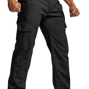 CQR Men's Flex Ripstop Tactical Pants, Water Resistant Stretch Cargo Pants, Lightweight EDC Hiking Work Pants, Dura Flex Mag Pocket Black, 30W x 32L