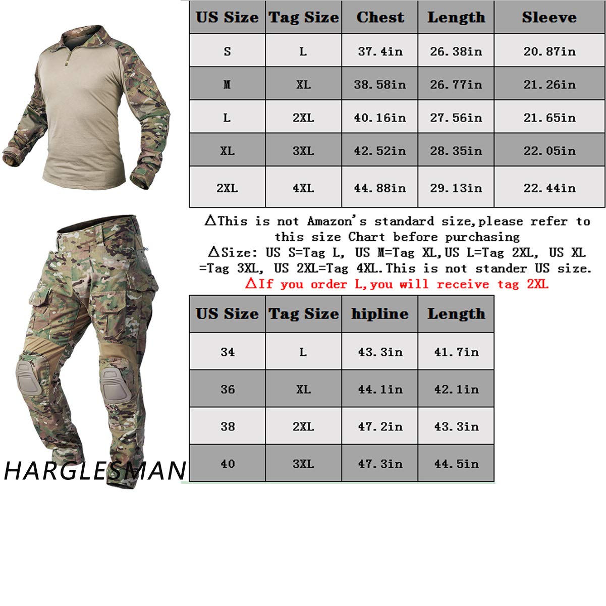 HARGLESMAN Mens Combat Suits Military Uniforms Army BDU Tactical Sets Shirts and Pants Comfortable Soft Breathable Quick Dry Snug Fitting Work Training Airsoft Paintball Apparel Gear Camo OCP S