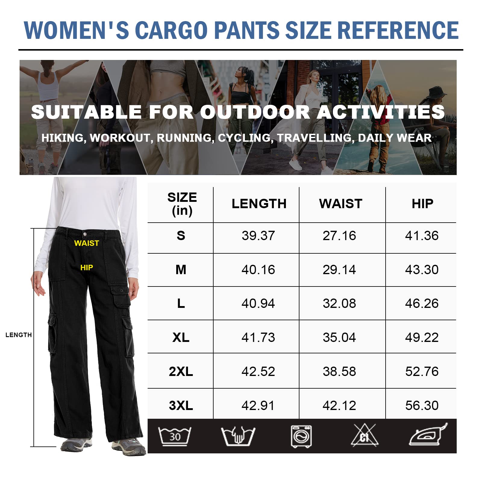 Women's Hiking Cargo Pants Joggers Cotton Casual Military Army Combat Work Pants with 7 Pockets,Black L