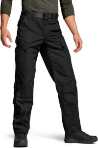 cqr men's tactical pants, military combat bdu/acu cargo pants, water resistant ripstop work pants, hiking outdoor apparel, combat inspired assault pants black, large