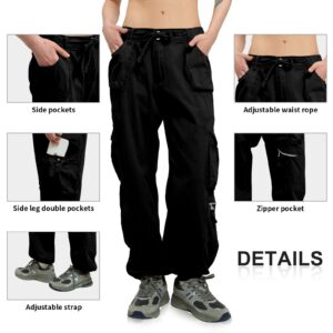 Cargo Pants Women Baggy Hiking Casual Cotton Military Tactical Army Combat Work Pants with 7 Pockets,Black M