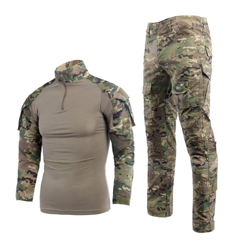 SANKE Men's Combat Long Sleeve Tracksuit Tactical Camo Woodland Cargo Set, Mc, X-Large