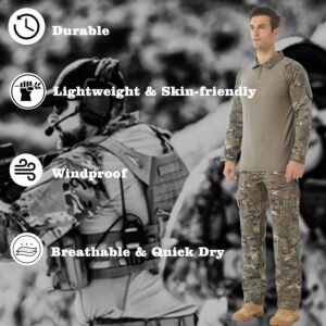 SANKE Men's Combat Long Sleeve Tracksuit Tactical Camo Woodland Cargo Set, Mc, X-Large