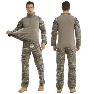 SANKE Men's Combat Long Sleeve Tracksuit Tactical Camo Woodland Cargo Set, Mc, X-Large