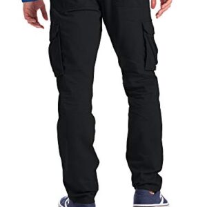 Mens Cargo Combat Work Pants 100% Cotton 6 Pockets Relaxed Fit Outdoor Hiking Cargo Workware Pants All Waist 32W-44W (34W x 32L, Black)