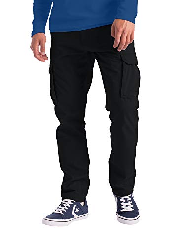 Mens Cargo Combat Work Pants 100% Cotton 6 Pockets Relaxed Fit Outdoor Hiking Cargo Workware Pants All Waist 32W-44W (34W x 32L, Black)