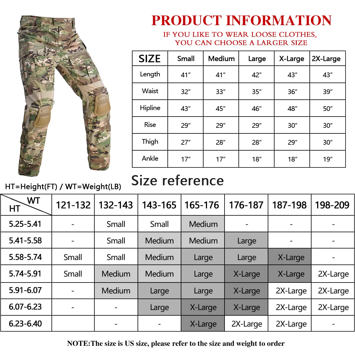 HAN·WILD Combat Pants Tactical Pant with Knee Pads Multicam Rip-Stop Trousers Airsoft Hunting Pants