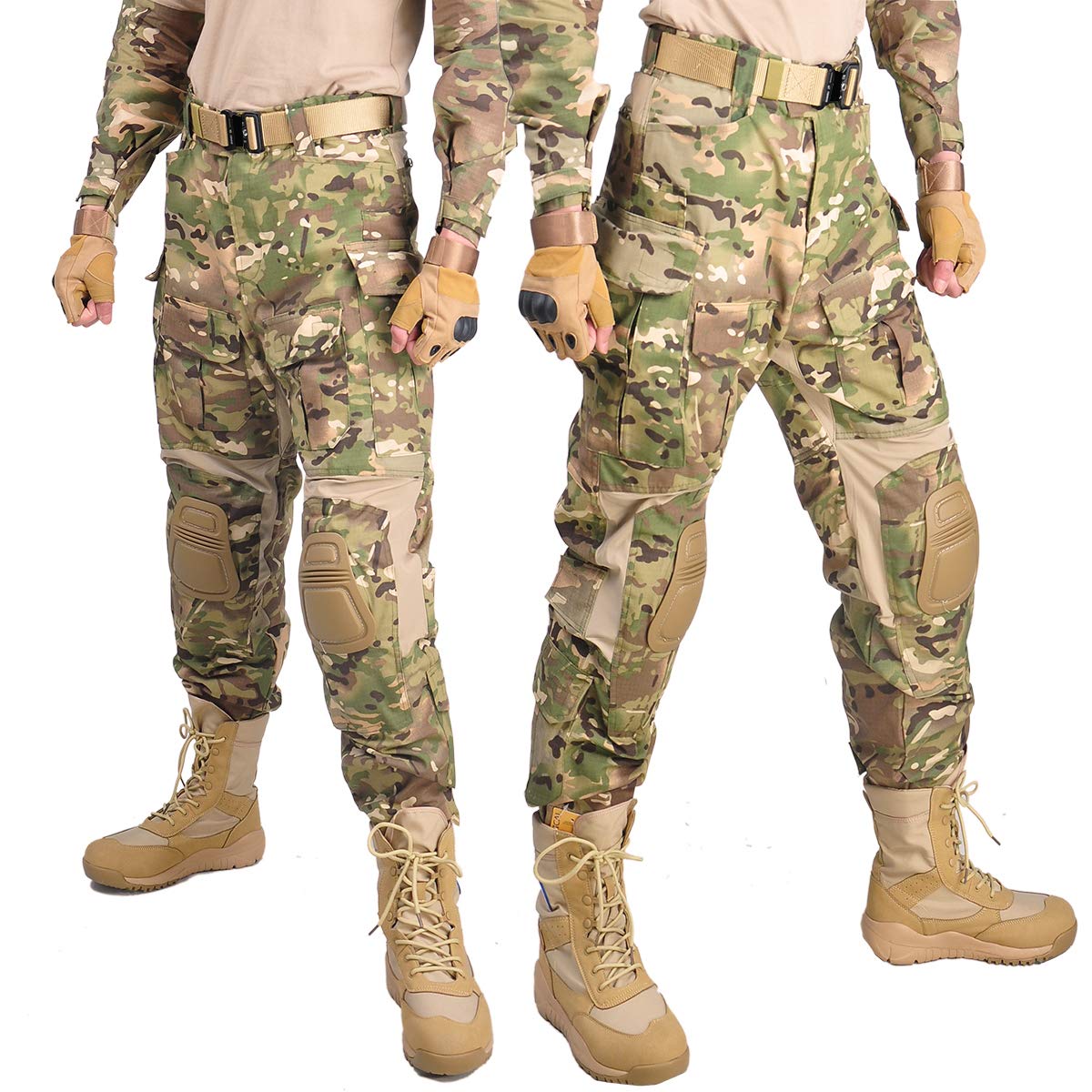 HAN·WILD Combat Pants Tactical Pant with Knee Pads Multicam Rip-Stop Trousers Airsoft Hunting Pants