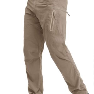 TACVASEN Men's Quick-Dry Pants Water-Resistant 8 Pockets Ripstop Hiking Pants Khaki, 32