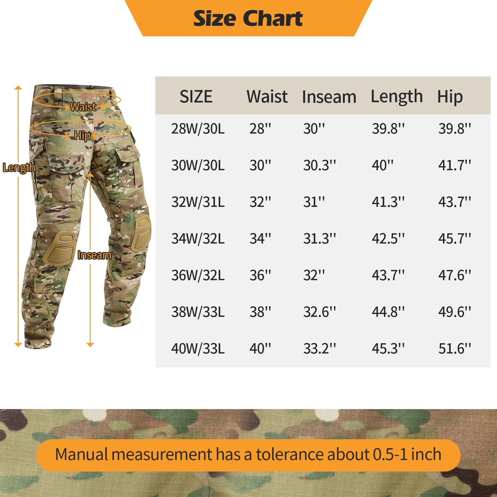 Aineeba Men's G3 Combat Pants with Knee Pads Tactical Outdoor Military Multi Camouflage Paintball Airsoft Hunting MC 32W/31L