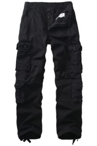 roqiome black cargo pants for men cotton casual military army combat work pant with 10 pockets (30w)