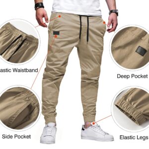 JMIERR Mens Casual Joggers Pants - Cotton Drawstring Chino Cargo Pants Hiking Outdoor Twill Track Jogging Sweatpants Jogger Work Pants with Pockets for Men, US 40(2XL), A Khaki