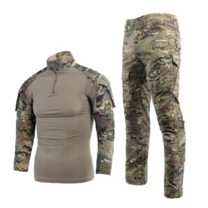 Men's Airsoft Shirt and Pants Military Uniform 1/4 Zip Long Sleeve Tactical Multicam BDU Set Woodland hunting Pants