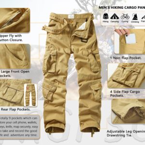 TRGPSG Men's Cargo Pants, Outdoor Tactical Camo Hiking Pants, Multi-Pocket Relaxed Fit Cotton Casual Work Pants 5334 Khaki 36