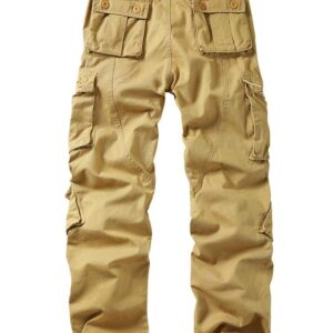 TRGPSG Men's Cargo Pants, Outdoor Tactical Camo Hiking Pants, Multi-Pocket Relaxed Fit Cotton Casual Work Pants 5334 Khaki 36