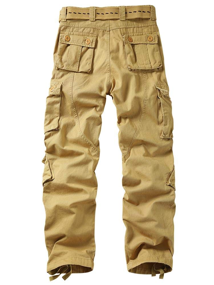 TRGPSG Men's Cargo Pants, Outdoor Tactical Camo Hiking Pants, Multi-Pocket Relaxed Fit Cotton Casual Work Pants 5334 Khaki 36