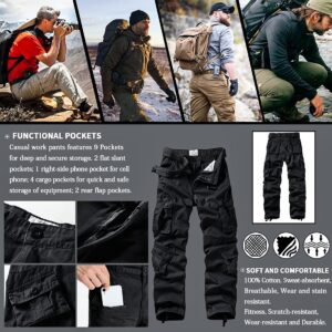 TRGPSG Cargo Pants for Men, Cotton Camo Casual Pants, Relaxed Fit Work Pants with Multi-Pocket 5334 Black 32