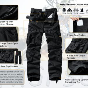 TRGPSG Cargo Pants for Men, Cotton Camo Casual Pants, Relaxed Fit Work Pants with Multi-Pocket 5334 Black 32