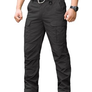 CARWORNIC Men's Ripstop Tactical Pants Waterproof Lightweight Work Pants EDC Army Uniform Combat Military Pants Multi Pocket Relaxed Fit Cargo Pants Casual Outdoor Hiking Trousers Black