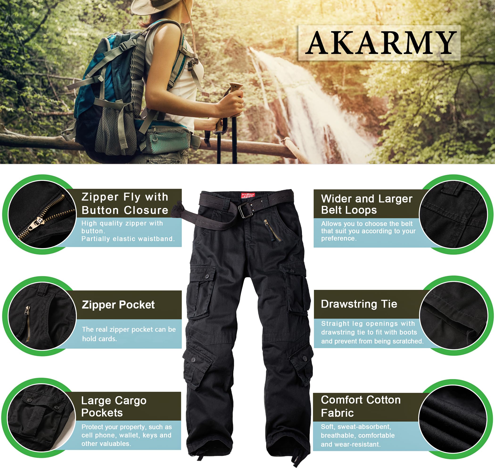 AKARMY Womens Cargo Pants with Pockets Outdoor Casual Ripstop Camo Military Combat Construction Work Pants