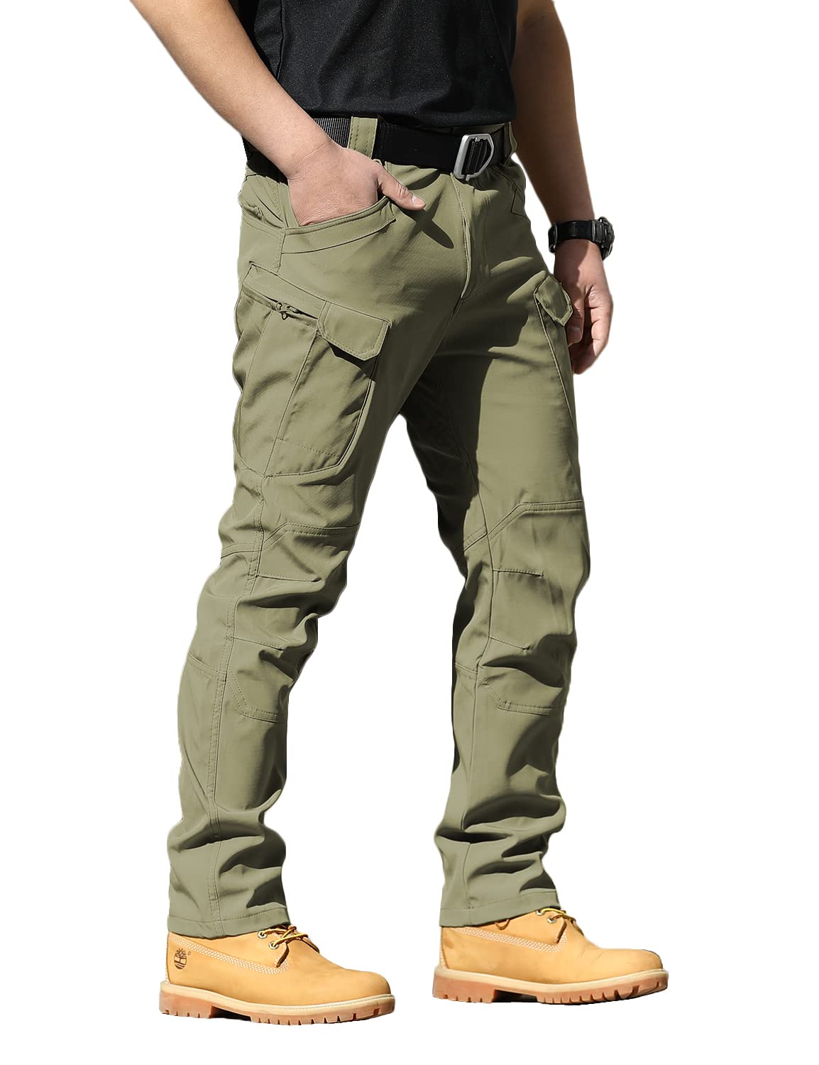 YAXHWIV Men's Flex Ripstop Tactical Pants Lightweight Hiking Casual Cargo Pants for Men with Multi Pockets Water Resistant(No Belt)