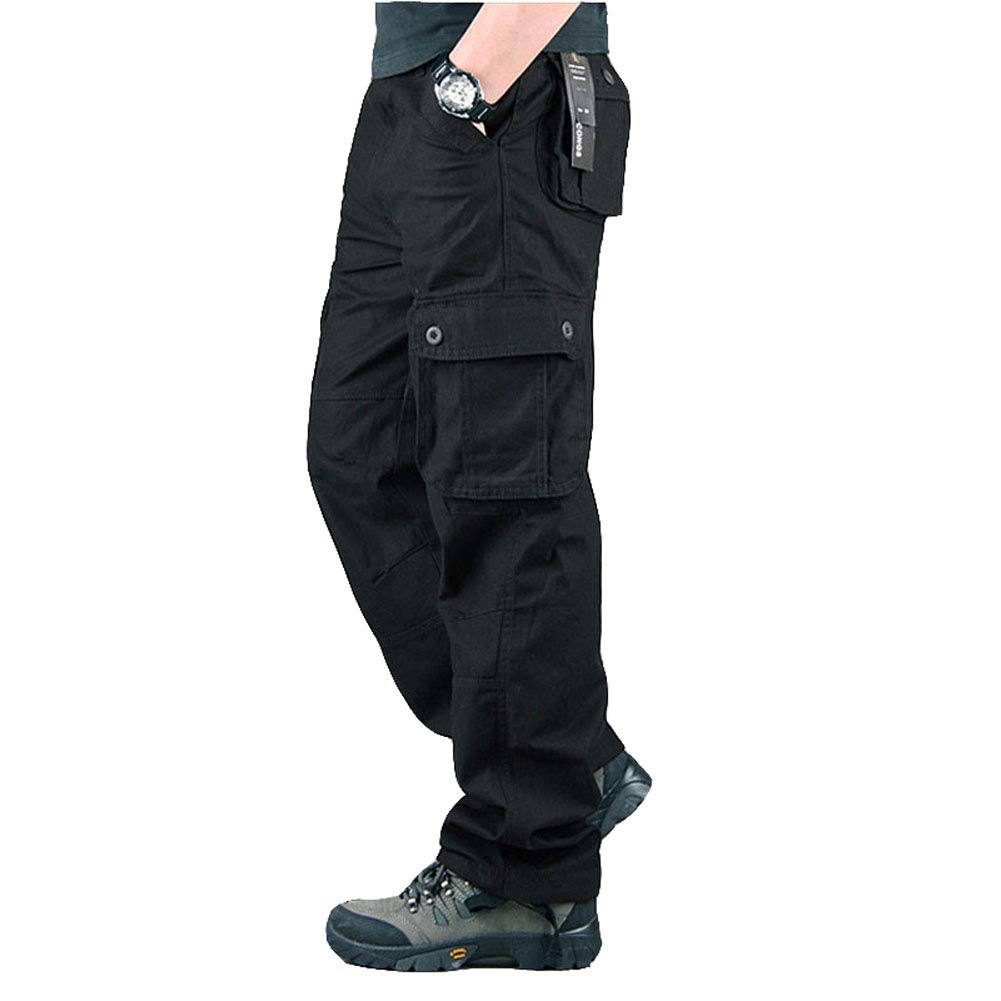 Lilychan Men's Lightweight Cargo Trouser Hiking Pants Army Combat Work pants Casual Pants with 6 Pocket (30, Black)