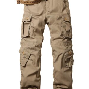 TRGPSG Men's Ripstop Wild Cargo Pants Multi-Pocket Military Army Camo Casual Work Combat Trousers 5335 Khaki 34