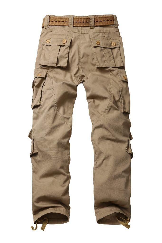 TRGPSG Men's Ripstop Wild Cargo Pants Multi-Pocket Military Army Camo Casual Work Combat Trousers 5335 Khaki 34