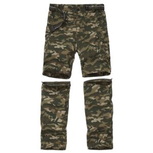 jomlun boy’s scout pants convertible hiking quick dry zip off pants outdoor climbing casual trouser kids youth cargo pants camo green