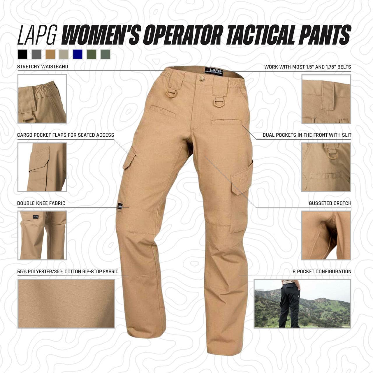 LA Police Gear Women's Operator Tactical Pant, Elastic Waistband Uniform Cargo Pants for Women, Ladies' Durable Work Pants - Black - 6 - Regular