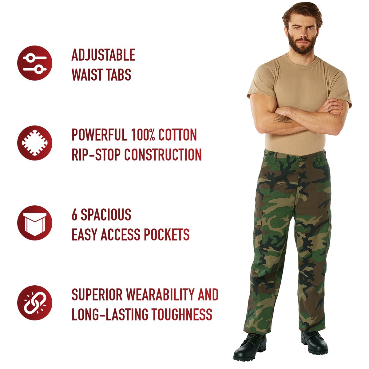 Rothco Vintage Vietnam Ripstop Fatigue Pants – Iconic Style, Timeless Comfort – Woodland Camo – L