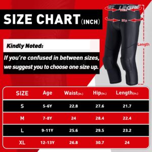 Legendfit Youth Kids Pants with Knee Pads Basketball Compression 3/4 Capri Padded Leggings Sport Tights Boys Girls White