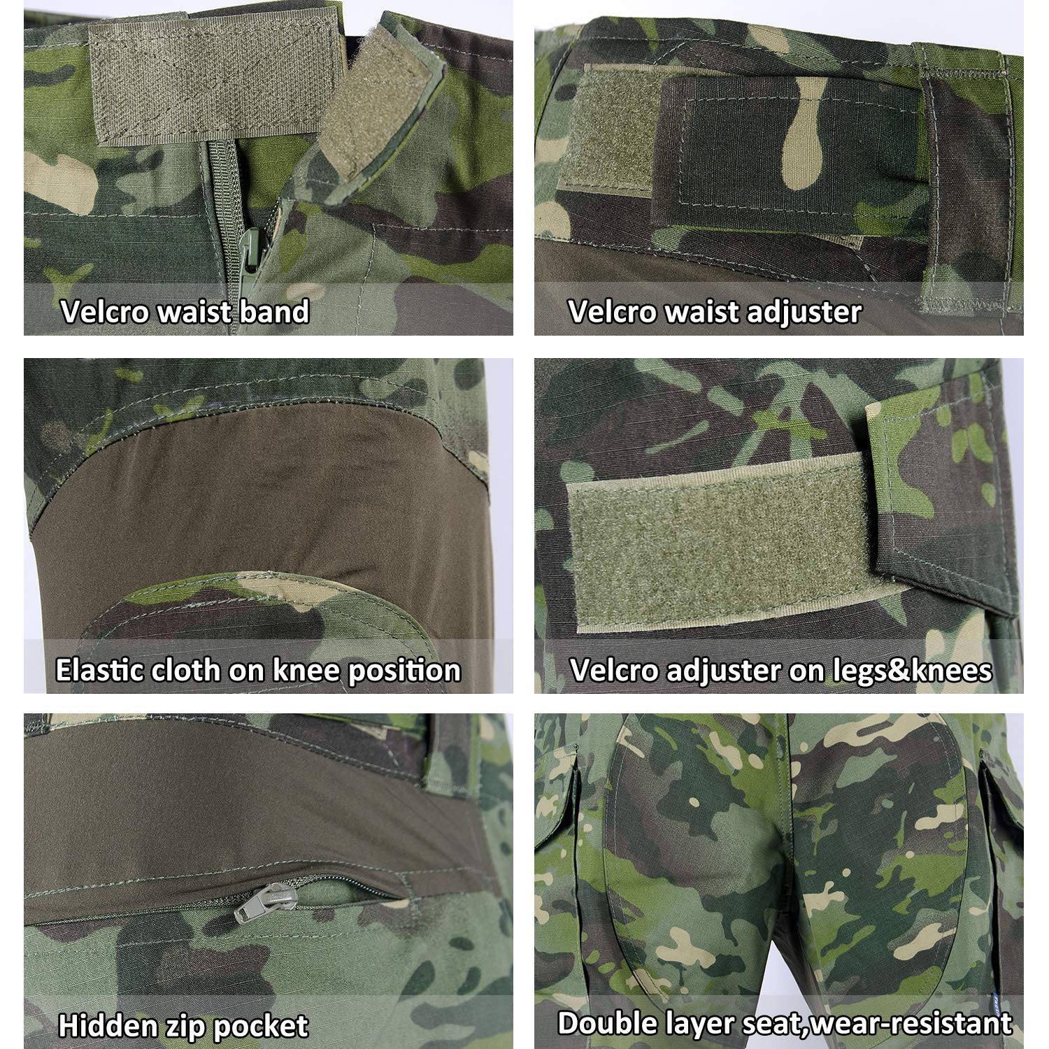 SINAIRSOFT Tactical Combat Pants Shirt US Army Military Paintball BDU Gen3 Uniform Rapid Assault Sleeve Slim Fit Long Sleeve Top Uniform (Multicam Tropic, Medium)