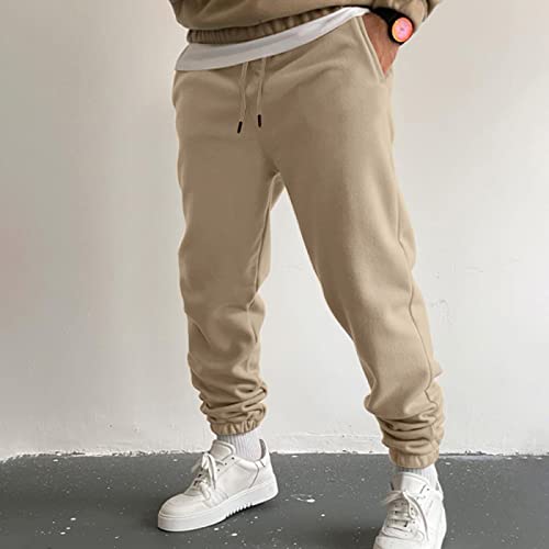 ECKHARDT Winter Men's Regular Fit Combat Pants Casual Track Sweatpants Lounge Pants Fall Pajama Pants with Pockets Khaki