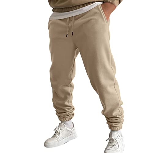 ECKHARDT Winter Men's Regular Fit Combat Pants Casual Track Sweatpants Lounge Pants Fall Pajama Pants with Pockets Khaki