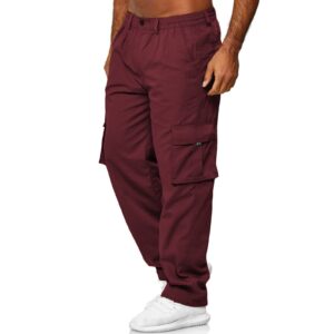 AIFARLD Men's Cargo Pants with Pockets Cotton Hiking Sweatpants Casual Athletic Jogger Sports Outdoor Trousers Relaxed Fit Red