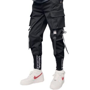 laixton mens joggers pants lightweight unisex street cargo pants outdoor jogging hip hop casual pants techwear pants black