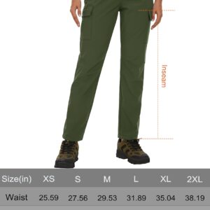 MAGCOMSEN Womens Fleece Lined Pants Winter Hiking Softshell Pants Army Green Waterproof Insulated Snow Ski Pants Cold Weather, L