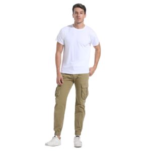 LEPOAR Men's Hiking Cargo Pants Joggers Slim Fit Stretch Lightweight Casual Work Pants with Pockets,Khaki 36