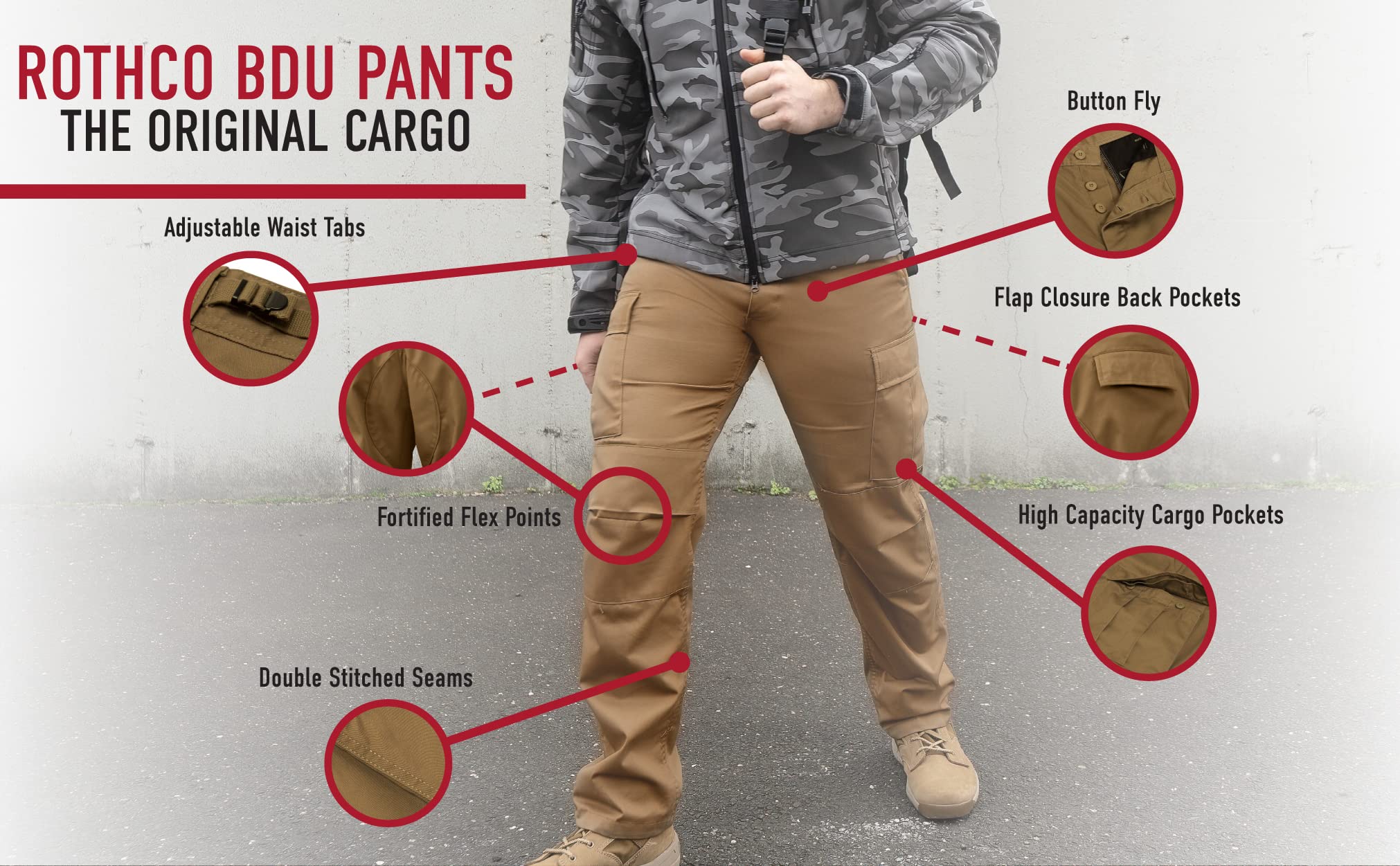 Rothco Color Camo Tactical BDU Pants - Rugged Outdoor Hiking Cargos Uniform Pant (US, Alpha, Large, Regular, Long, City Camo)