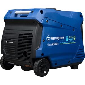 Westinghouse 4500 Peak Watt Super Quiet Dual Fuel Portable Inverter Generator, Remote Electric Start, Gas & Propane Powered, RV Ready 30A Outlet, Parallel Capable,Blue/Black