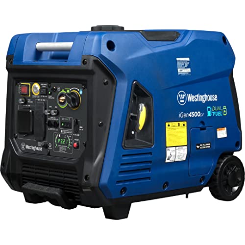 Westinghouse 4500 Peak Watt Super Quiet Dual Fuel Portable Inverter Generator, Remote Electric Start, Gas & Propane Powered, RV Ready 30A Outlet, Parallel Capable,Blue/Black