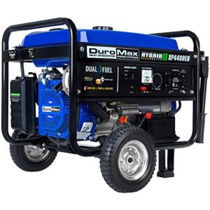 duromax xp4400eh dual fuel portable generator-4400 watt gas or propane powered electric start-camping & rv ready, 50 state approved, blue and black