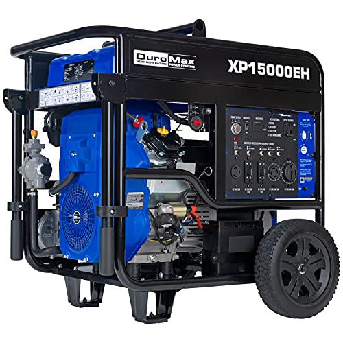 DuroMax XP15000EH Dual Fuel Portable Generator-15000 Watt Gas or Propane Powered Electric Start-Home Back Up & RV Ready, 50 State Approved, Blue and Black