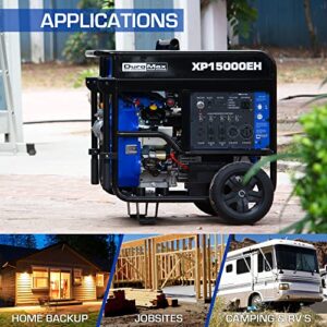 DuroMax XP15000EH Dual Fuel Portable Generator-15000 Watt Gas or Propane Powered Electric Start-Home Back Up & RV Ready, 50 State Approved, Blue and Black