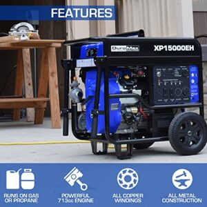 DuroMax XP15000EH Dual Fuel Portable Generator-15000 Watt Gas or Propane Powered Electric Start-Home Back Up & RV Ready, 50 State Approved, Blue and Black