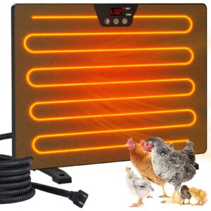 keten chicken coop heater, 100/200 watts radiant heat energy efficient design, 3 ways to use, safer than brooder lamps heater with digital display and 5 timing setting(16.7'' x 12.2'')