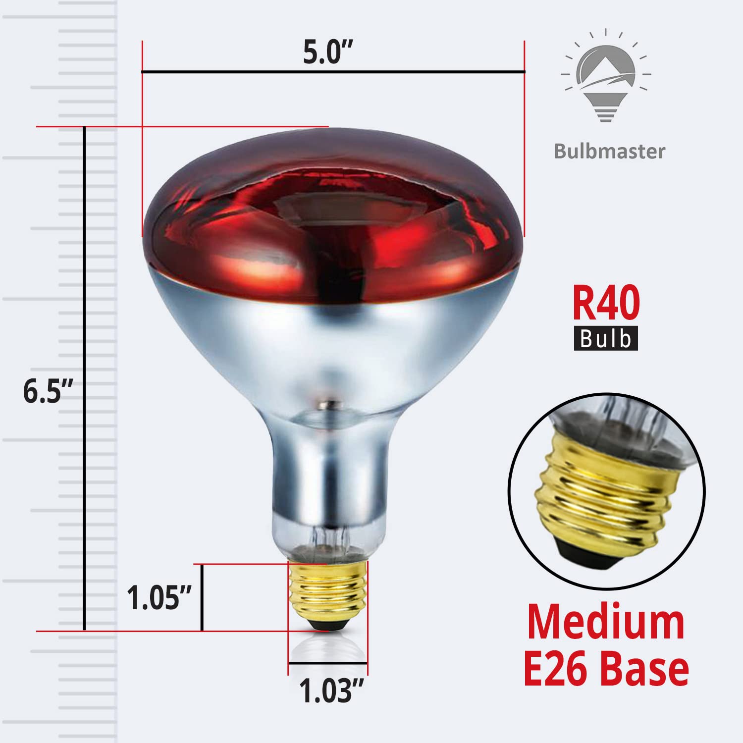 BULBMASTER 250 Watts R40 Red Heat Lamps Outdoor Bulbs for Pets Flood Light Bulb for Chickens Infrared Reflector 250W R40 Incandescent Medium E26 Base 2 Pack