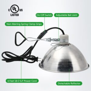 Simple Deluxe Clamp Lamp Light with 10.5 Inch Adjustable Aluminum Reflector and 6 Feet 18/2 SJT Cord, up to 250W E26 Socket (No Bulb Included), 2 Pack, Silver and Black